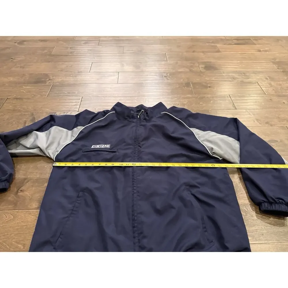 Vintage Reebok CCM Mens Blue Full Zip Hockey Warmup Windbreaker Jacket Size XL
